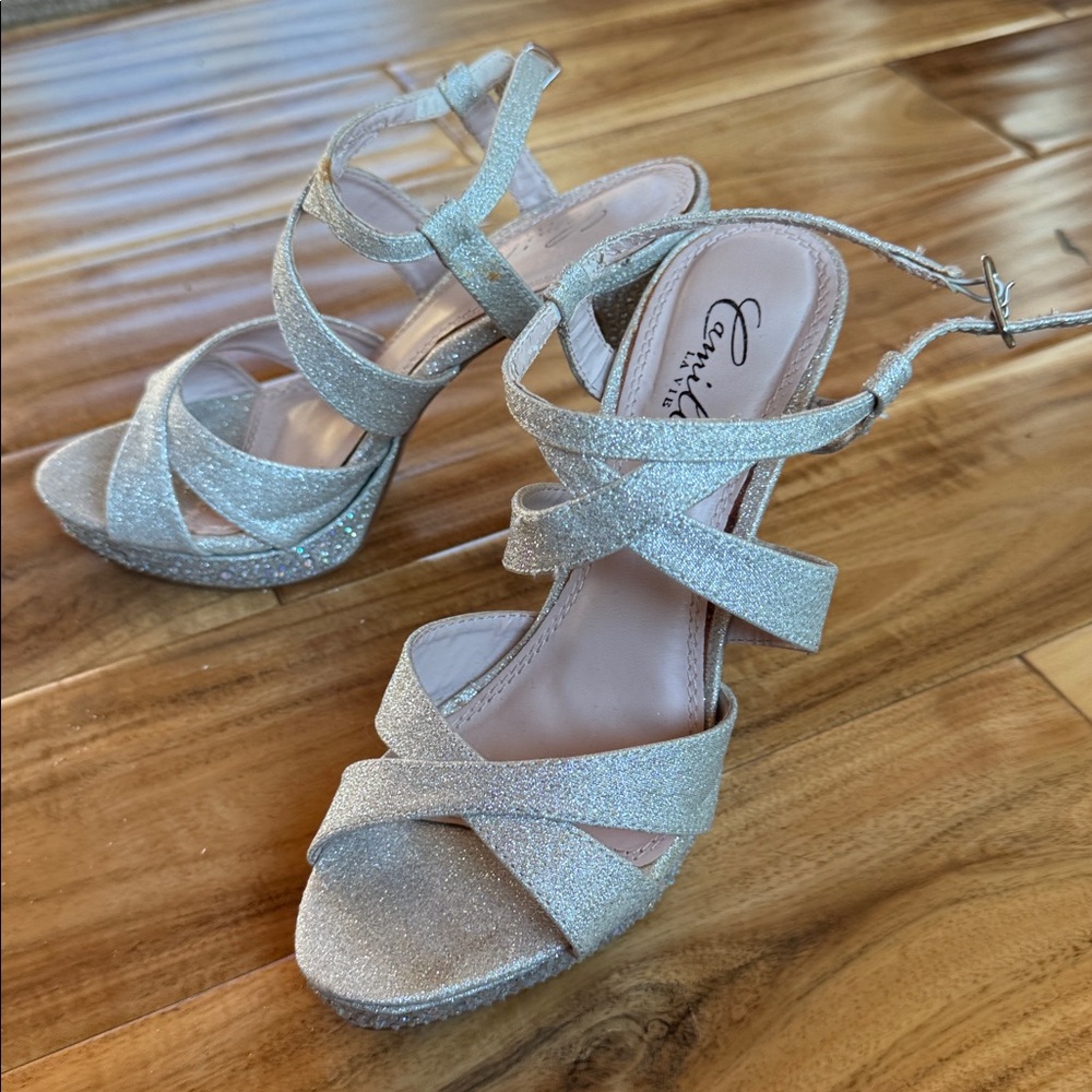 Camille La Vie Silver Glitter Strappy Heels - Picture 7 of 10